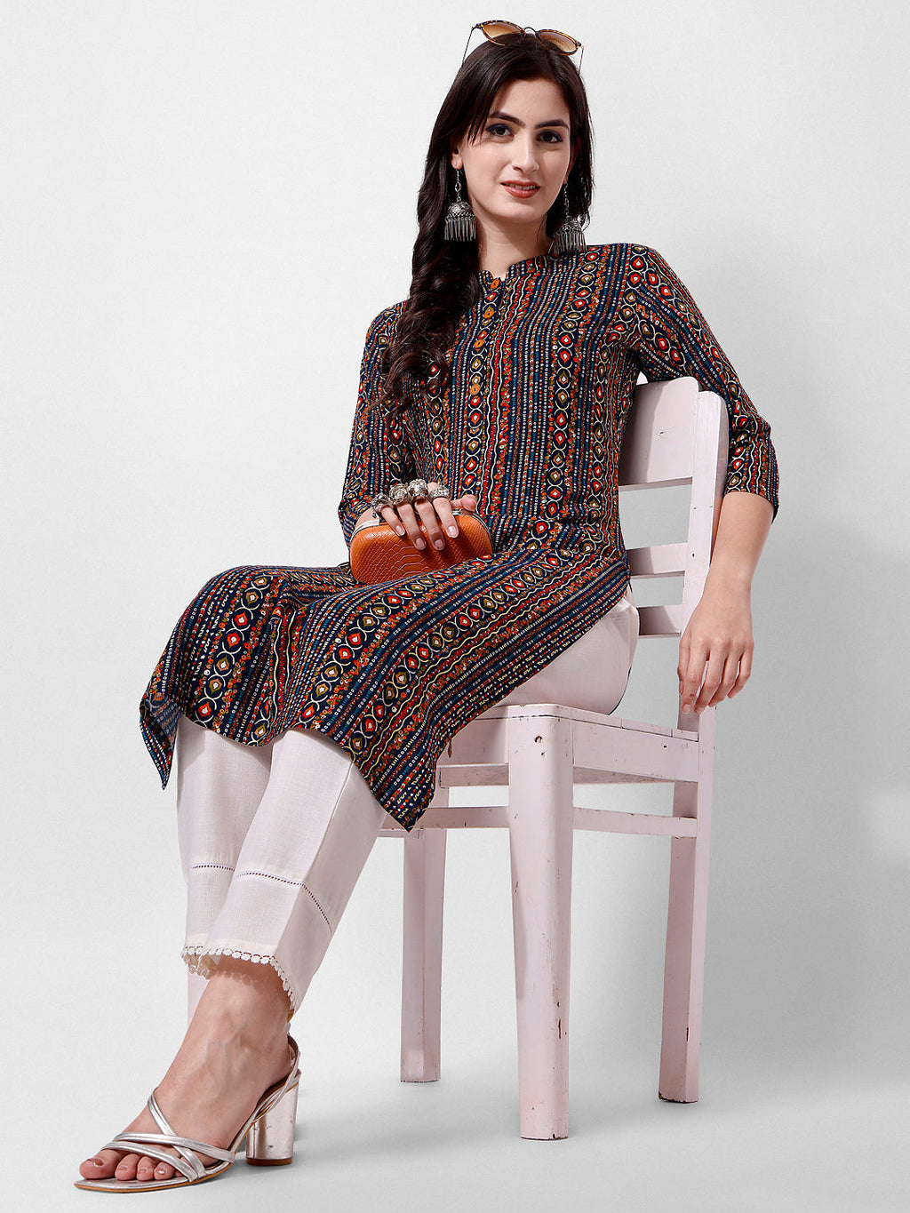 Ehtnic Motif Printed Kurta, Multicolor - Hiral Fashion - Distacart