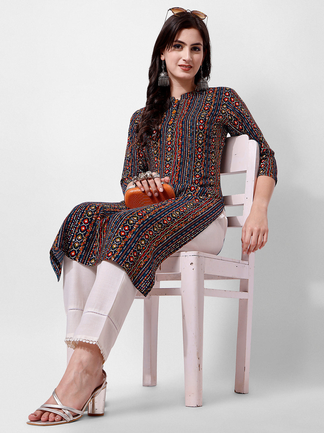 Ehtnic Motif Printed Kurta, Multicolor - Hiral Fashion - Distacart