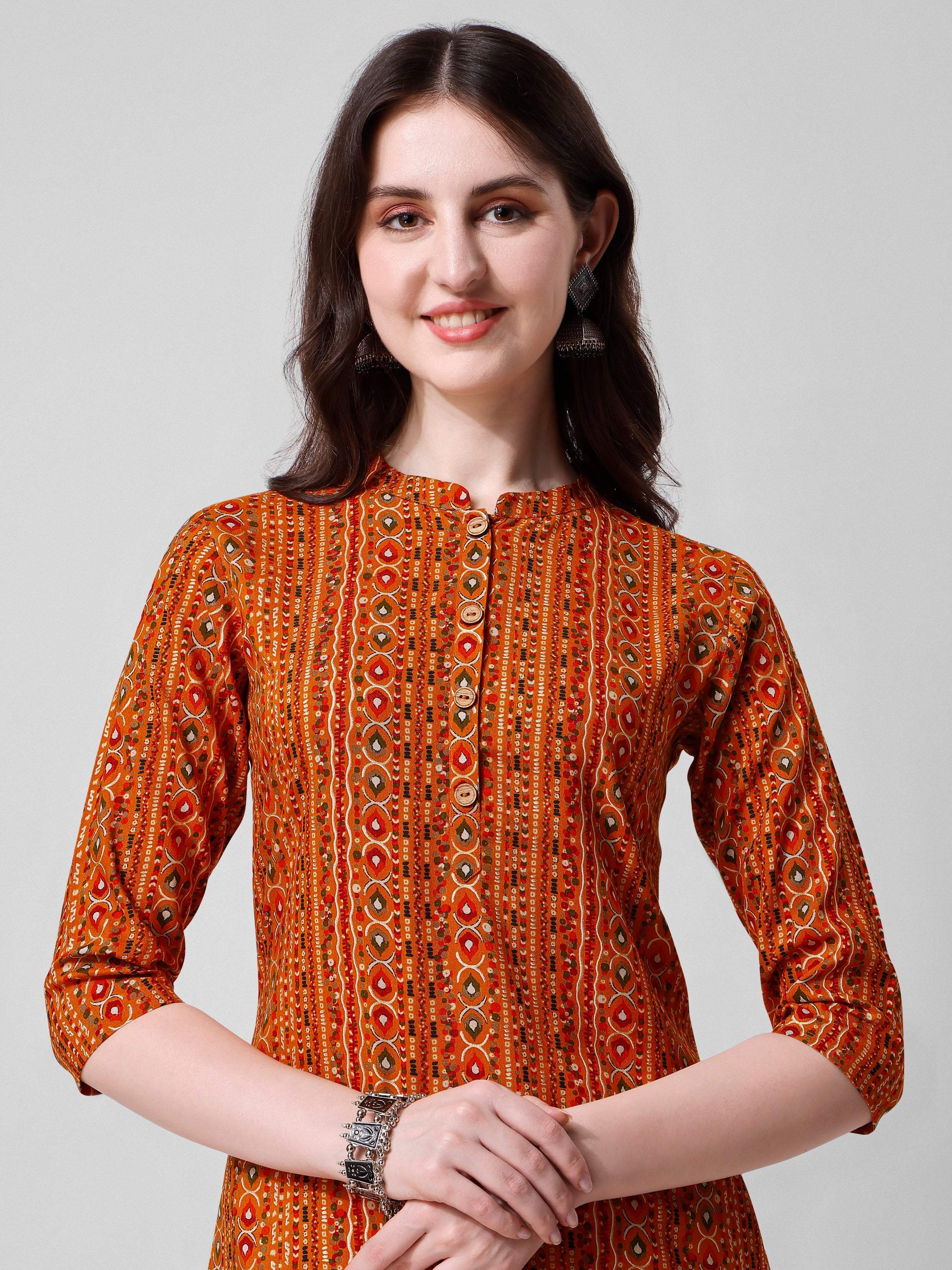 Ehtnic Motif Printed Kurta, Multicolor - Hiral Fashion - Distacart