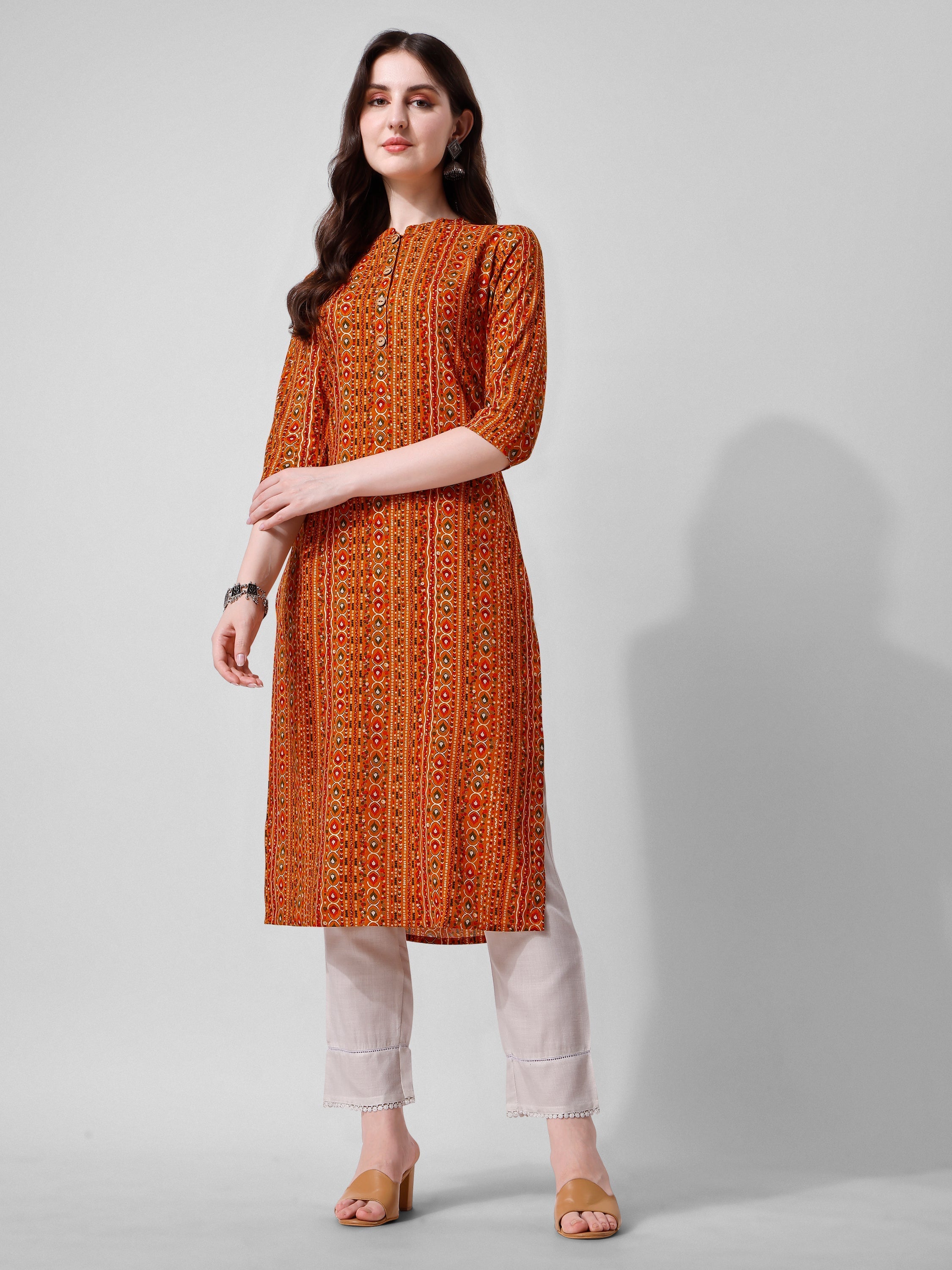Ehtnic Motif Printed Kurta, Multicolor - Hiral Fashion - Distacart