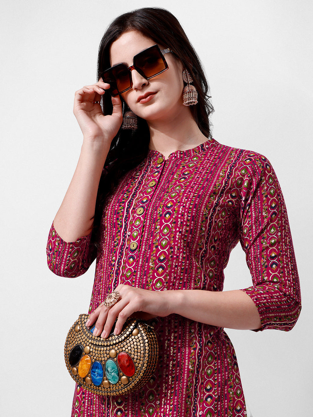 Ehtnic Motif Printed Kurta, Multicolor - Hiral Fashion - Distacart