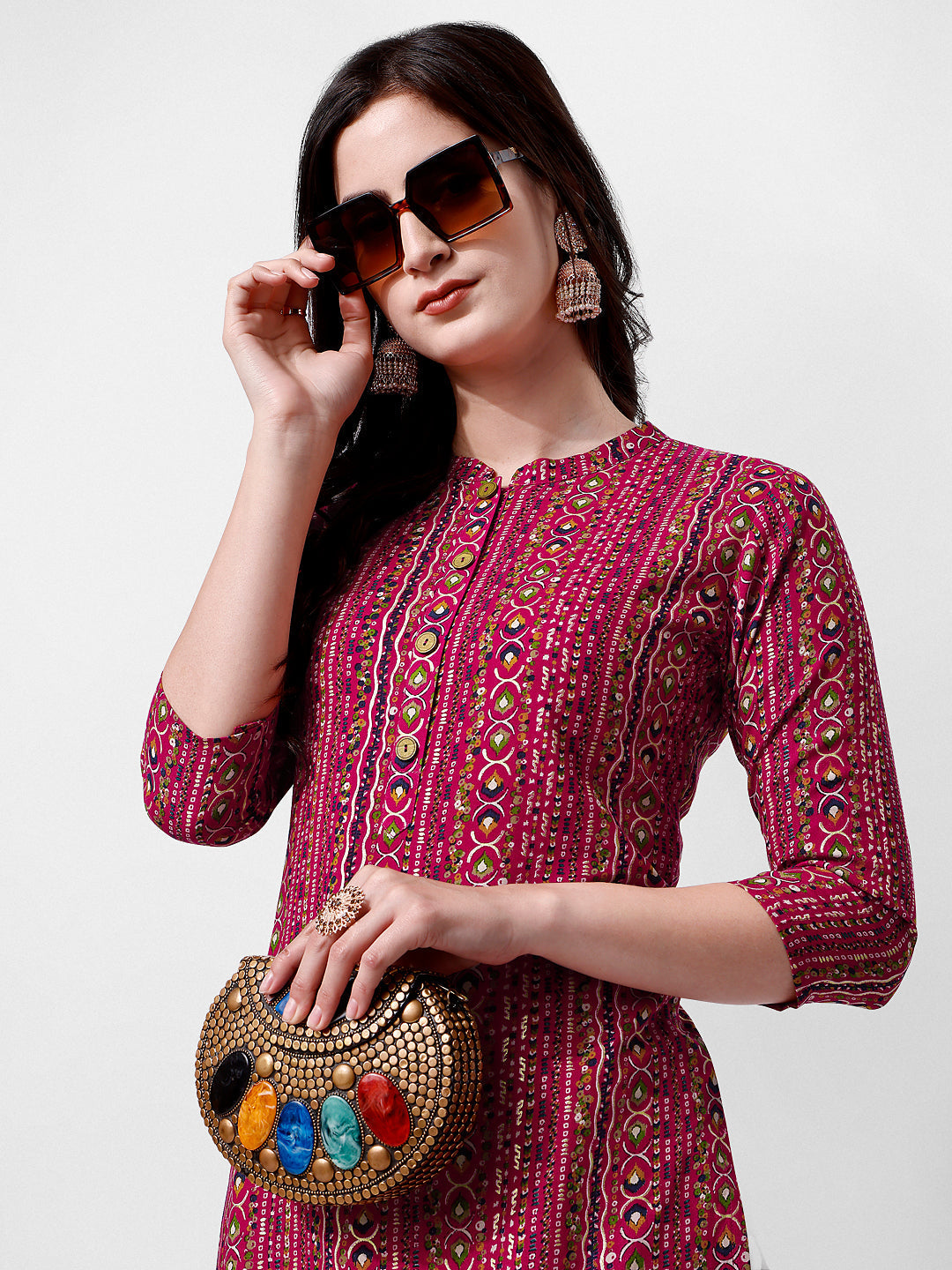 Ehtnic Motif Printed Kurta, Multicolor - Hiral Fashion - Distacart