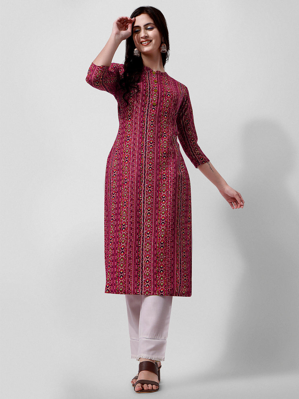 Ehtnic Motif Printed Kurta, Multicolor - Hiral Fashion - Distacart