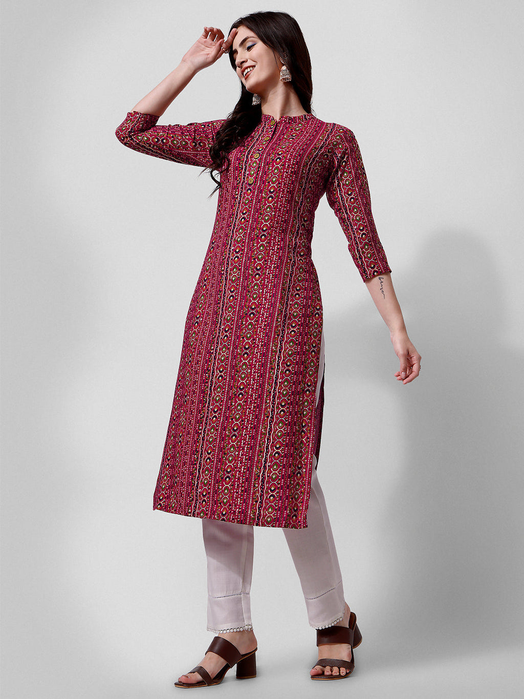 Ehtnic Motif Printed Kurta, Multicolor - Hiral Fashion - Distacart