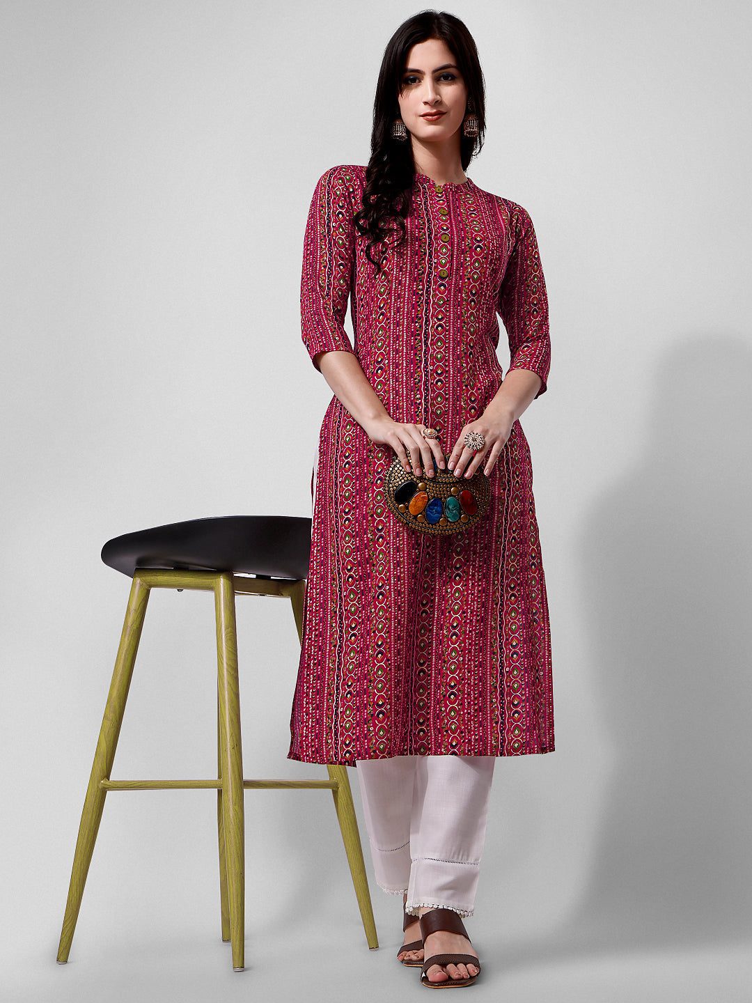 Ehtnic Motif Printed Kurta, Multicolor - Hiral Fashion - Distacart