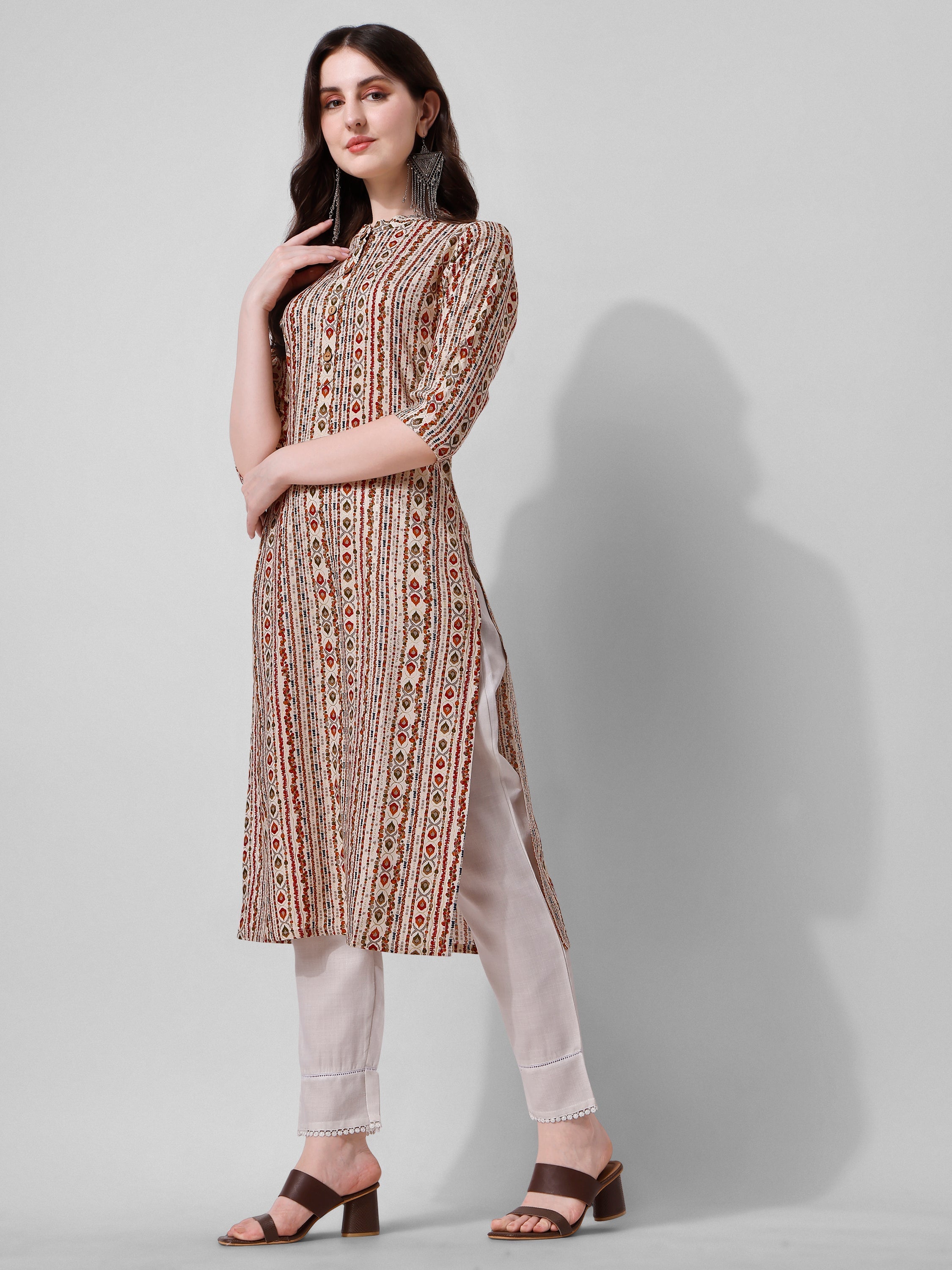 Ethnic Motif Printed Kurta, Multicolor - Hiral Fashion - Distacart
