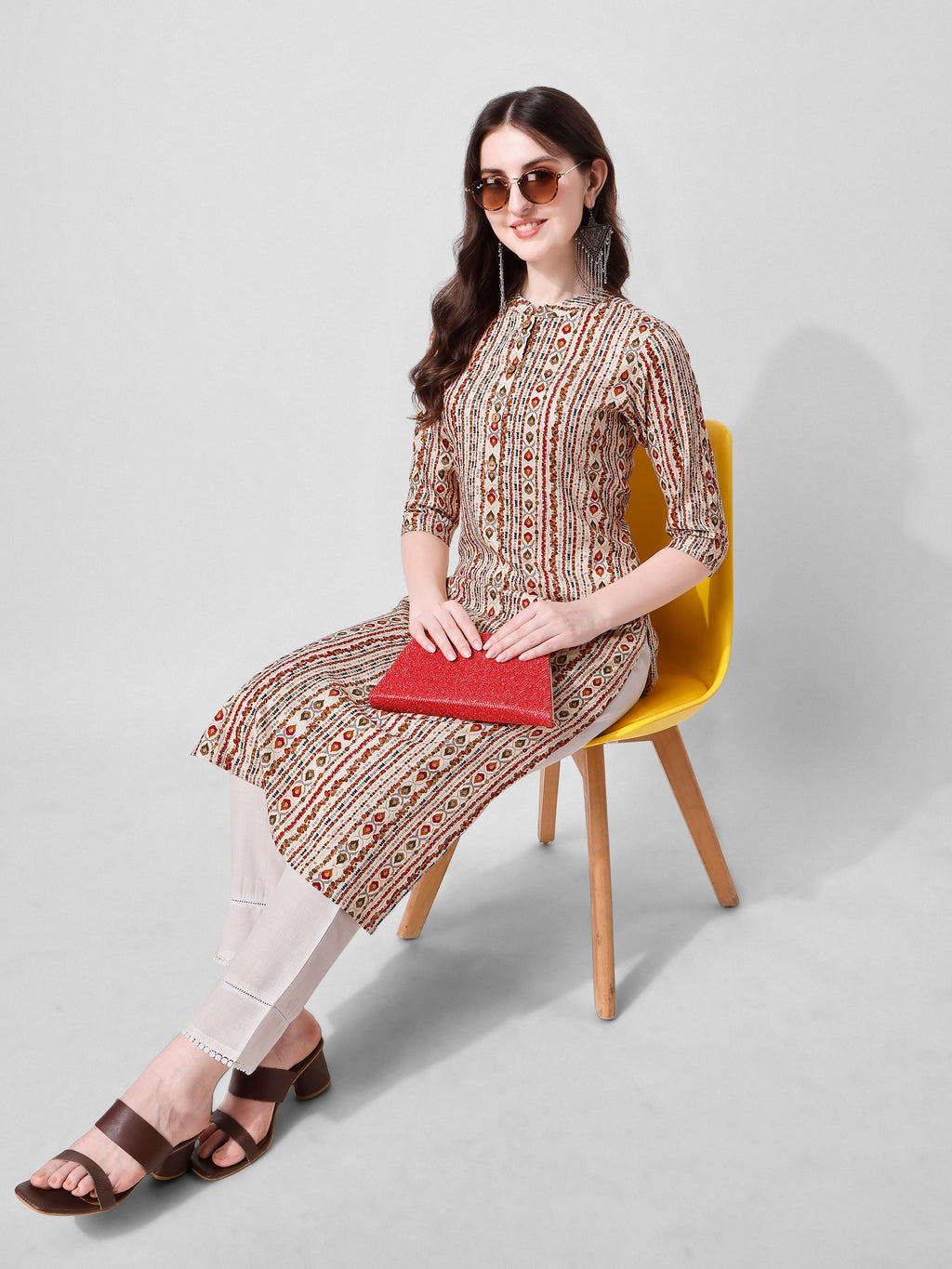 Ethnic Motif Printed Kurta, Multicolor - Hiral Fashion - Distacart