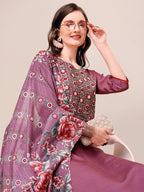 Embroidered Kurta With Pant And Dupatta Set, Multicolor - Hiral Fashion - Distacart