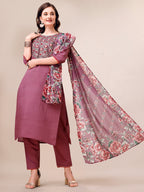 Embroidered Kurta With Pant And Dupatta Set, Multicolor - Hiral Fashion - Distacart