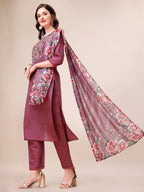 Embroidered Kurta With Pant And Dupatta Set, Multicolor - Hiral Fashion - Distacart