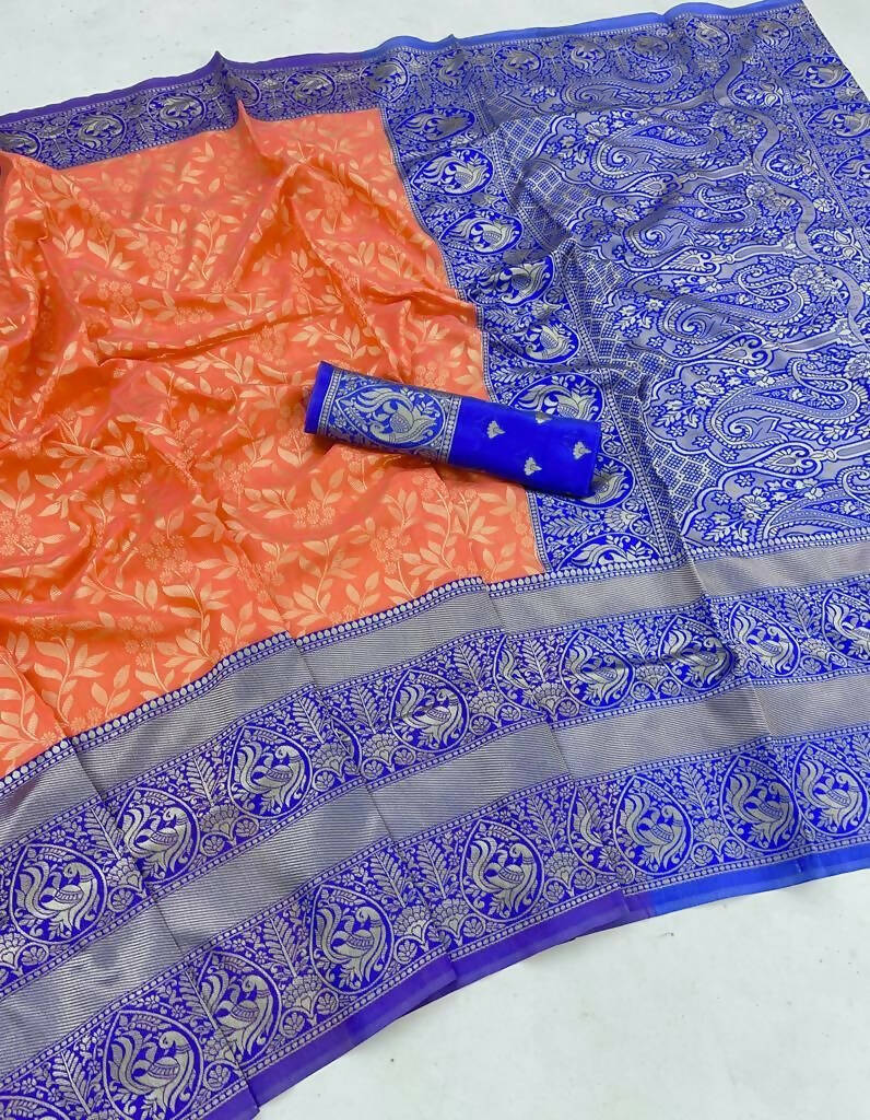DEIANA'S Beautiful Designer Golden zari Soft Lichi Silk Saree - Peach