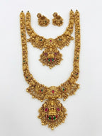 Jewel City Handcrafted Lakshmi Temple Jewellery Set - Traditional Gold-Plated Long & Short Necklace with Jhumkas - Distacart