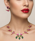 Jewel City Stunning Gold-Plated Meenakari Parrot And Lotus Necklace Set