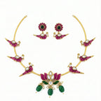 Jewel City Stunning Gold-Plated Meenakari Parrot And Lotus Necklace Set