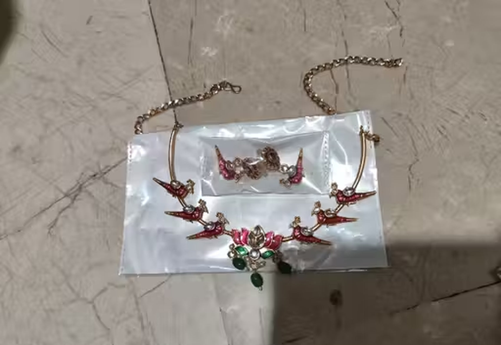 Jewel City Stunning Gold-Plated Meenakari Parrot And Lotus Necklace Set
