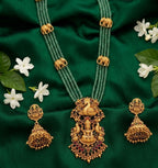 Jewel City Traditional Handcrafted Gold-Plated Long Haram Necklace Set with Pearls & Lakshmi Pendant | Ethnic Bridal Jewelry - Distacart