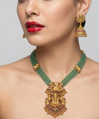 Jewel City Traditional Handcrafted Gold-Plated Long Haram Necklace Set with Pearls & Lakshmi Pendant | Ethnic Bridal Jewelry - Distacart