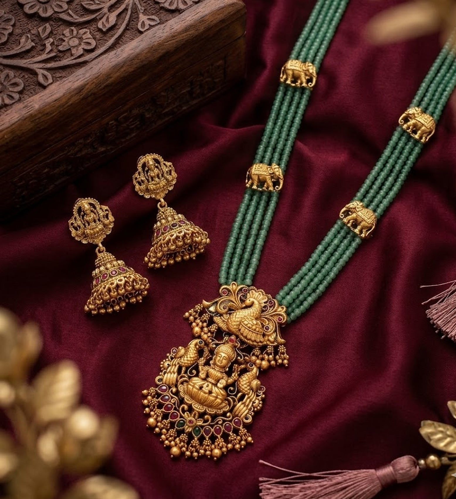 Jewel City Traditional Handcrafted Gold-Plated Long Haram Necklace Set with Pearls & Lakshmi Pendant | Ethnic Bridal Jewelry - Distacart