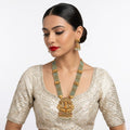 Jewel City Traditional Gold-Plated Temple Jewelry Set - Handcrafted Elephant Motif Green Bead Long Necklace & Jhumka Earrings - Distacart