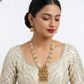Jewel City Traditional Gold-Plated Temple Jewelry Set - Handcrafted Elephant Motif Green Bead Long Necklace & Jhumka Earrings - Distacart