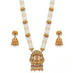 Jewel City Traditional Gold-Plated Temple Jewelry Set - Handcrafted Elephant Motif Green Bead Long Necklace & Jhumka Earrings - Distacart