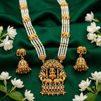 Jewel City Traditional Gold-Plated Temple Jewelry Set - Handcrafted Elephant Motif Green Bead Long Necklace & Jhumka Earrings - Distacart