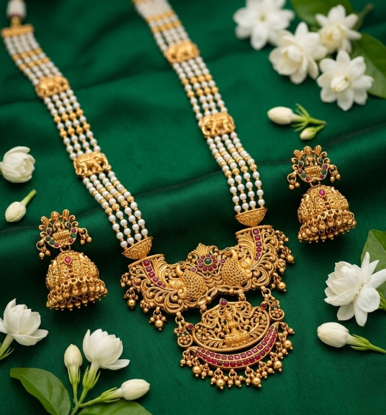 Jewel City Antique Temple Jewelry Gold-Plated Necklace Set with Lakshmi Pendant & Earrings Traditional South Indian Bridal Jewelry - Distacart