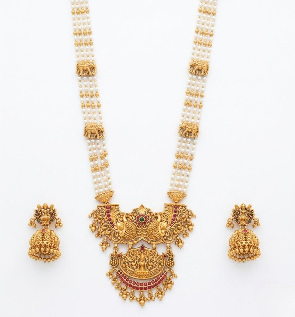 Jewel City Antique Temple Jewelry Gold-Plated Necklace Set with Lakshmi Pendant & Earrings Traditional South Indian Bridal Jewelry - Distacart