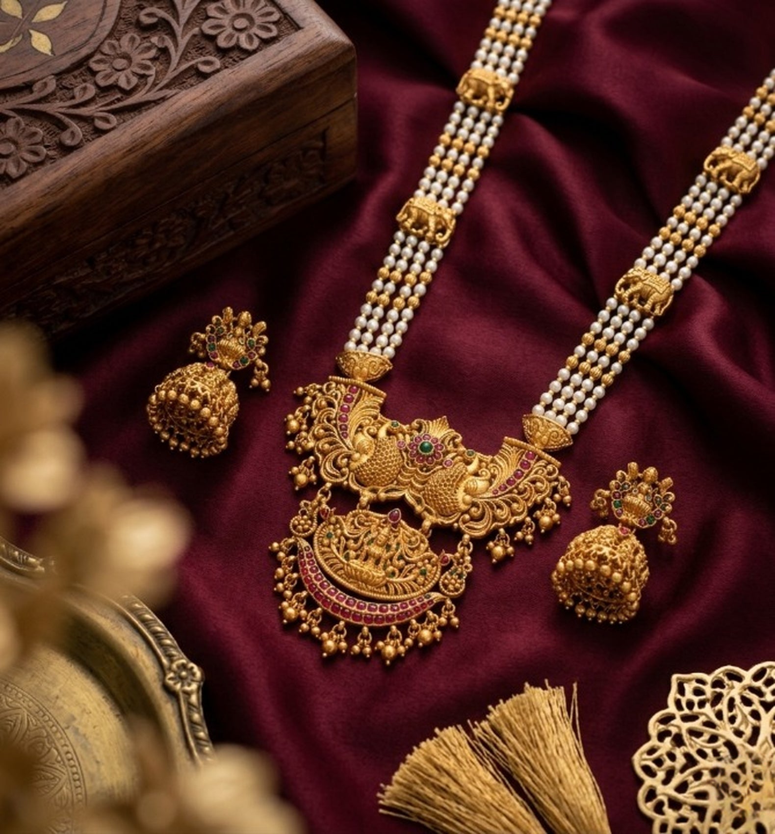 Jewel City Antique Temple Jewelry Gold-Plated Necklace Set with Lakshmi Pendant & Earrings Traditional South Indian Bridal Jewelry - Distacart