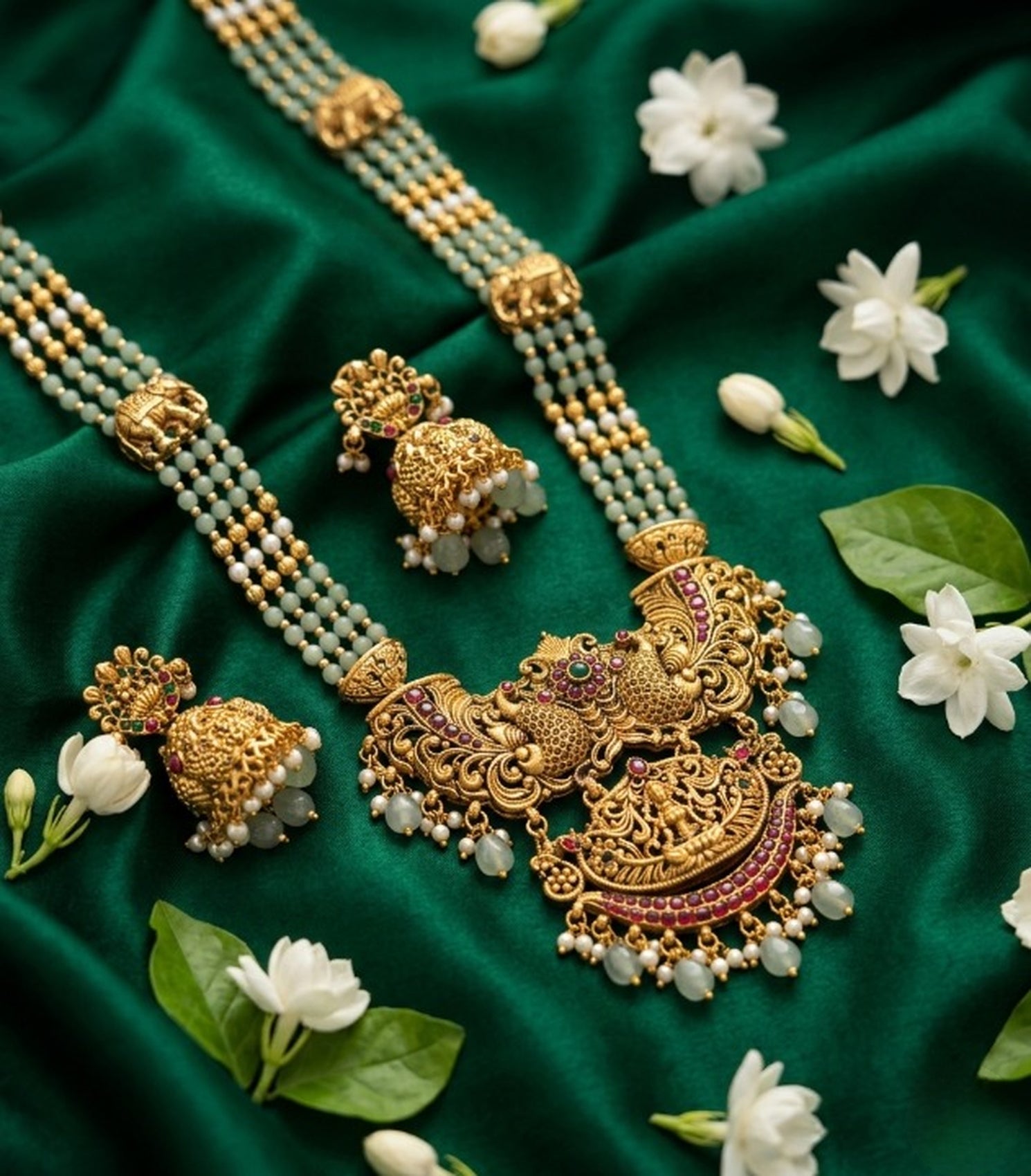 Jewel City Antique Temple Jewelry Gold-Plated Necklace Set with Lakshmi Pendant & Earrings Traditional South Indian Bridal Jewelry - Distacart