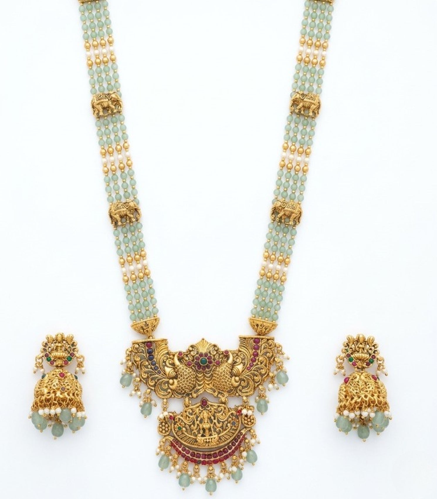 Jewel City Antique Temple Jewelry Gold-Plated Necklace Set with Lakshmi Pendant & Earrings Traditional South Indian Bridal Jewelry - Distacart