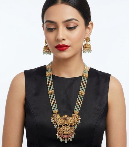 Jewel City Antique Temple Jewelry Gold-Plated Necklace Set with Lakshmi Pendant & Earrings Traditional South Indian Bridal Jewelry