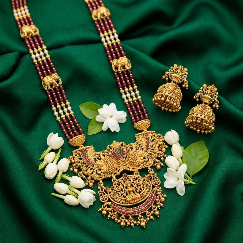 Jewel City Antique Temple Jewelry Gold-Plated Necklace Set with Lakshmi Pendant & Earrings Traditional South Indian Bridal Jewelry - Distacart