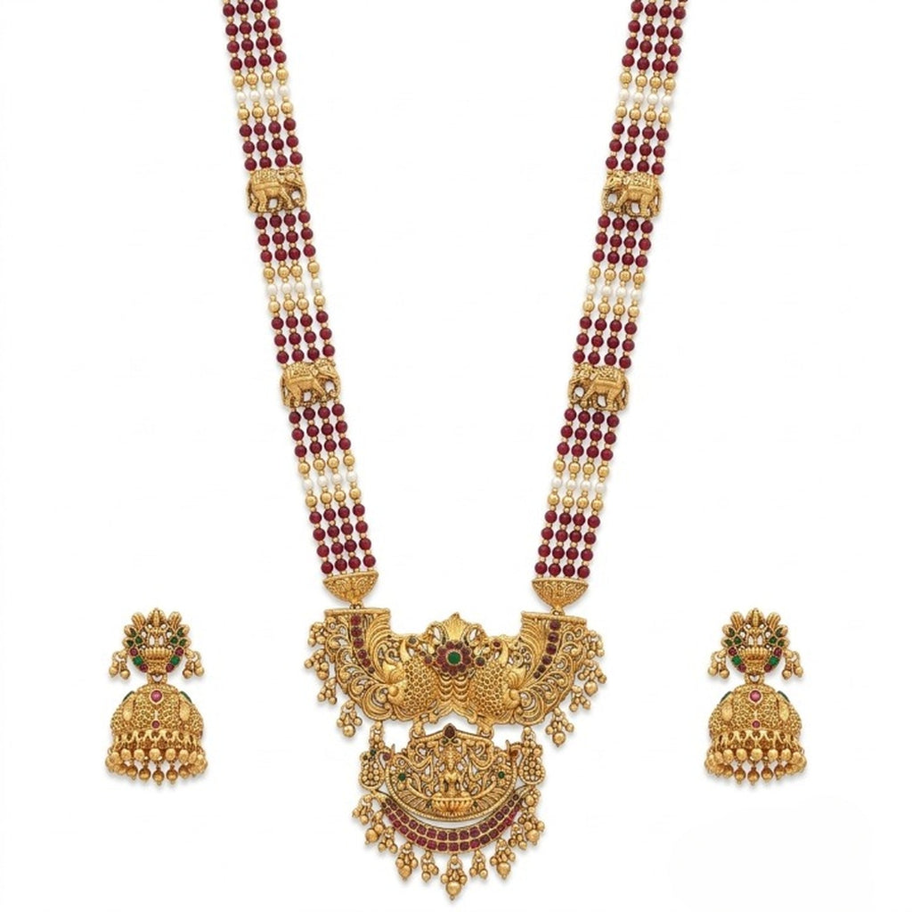 Jewel City Antique Temple Jewelry Gold-Plated Necklace Set with Lakshmi Pendant & Earrings Traditional South Indian Bridal Jewelry - Distacart