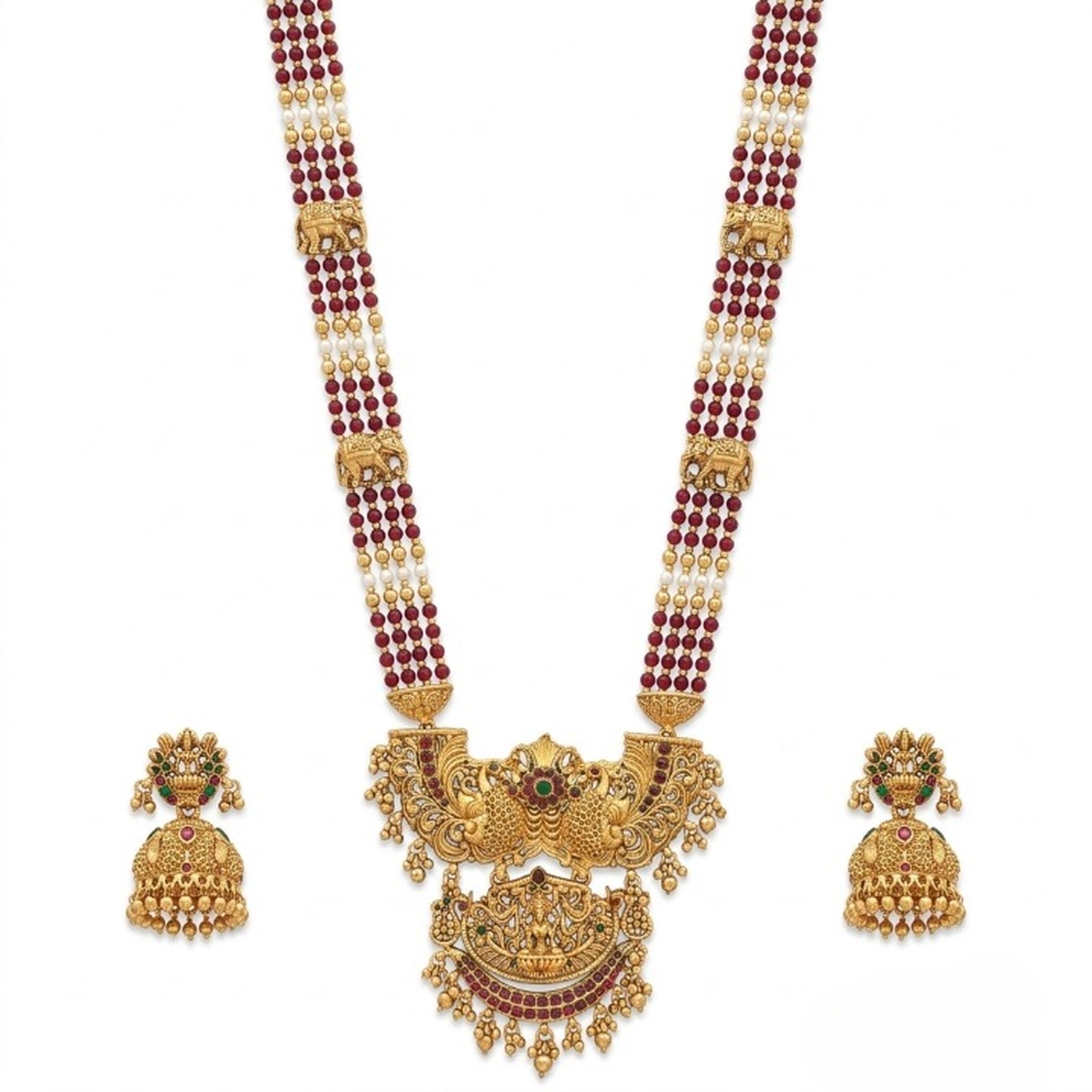 Jewel City Antique Temple Jewelry Gold-Plated Necklace Set with Lakshmi Pendant & Earrings Traditional South Indian Bridal Jewelry - Distacart