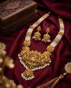 Jewel City Antique Gold-Plated Lakshmi Temple Necklace Set with Green Beads and Jhumkas - Distacart