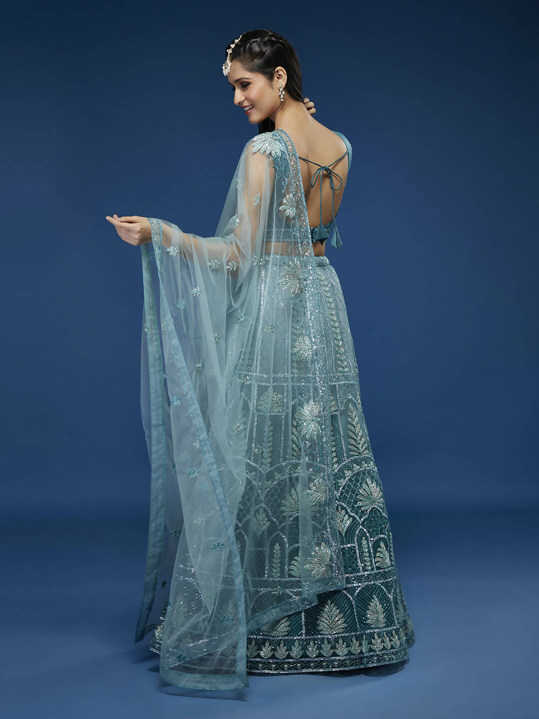 House of Panchhi Blue Net Gotapatti Work Lehenga & Blouse with Dupatta