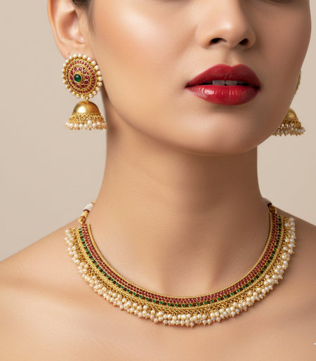 Jewel City Exquisite Gold-Plated Traditional Choker Necklace Set