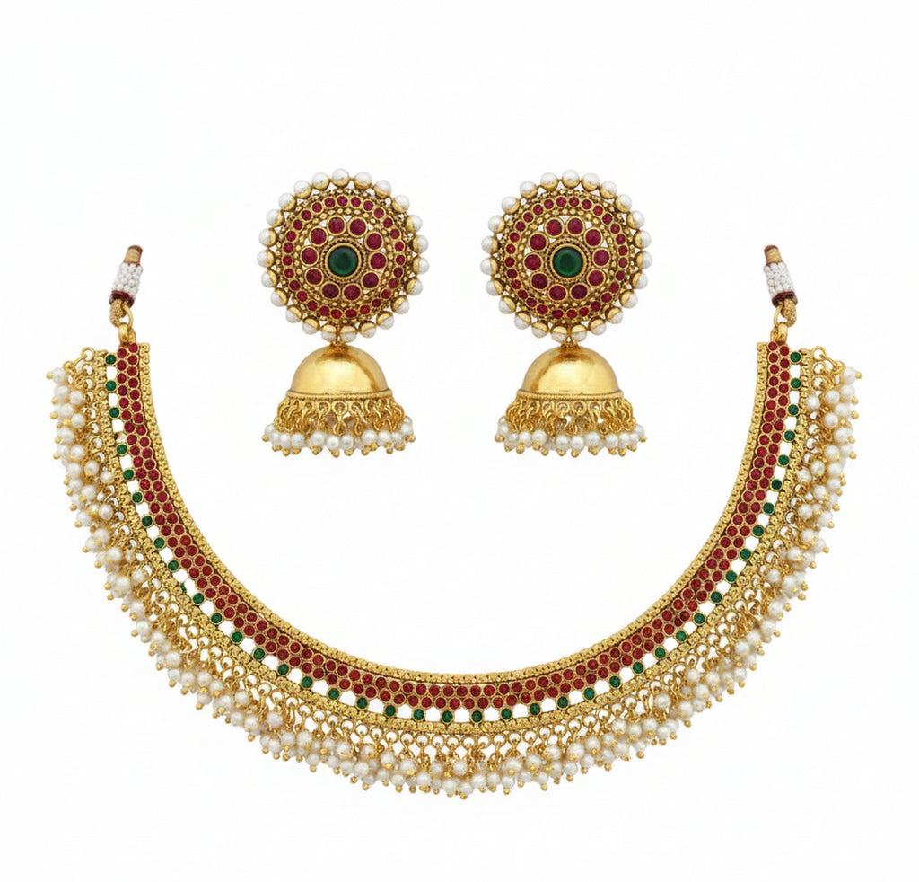 Jewel City Exquisite Gold-Plated Traditional Choker Necklace Set