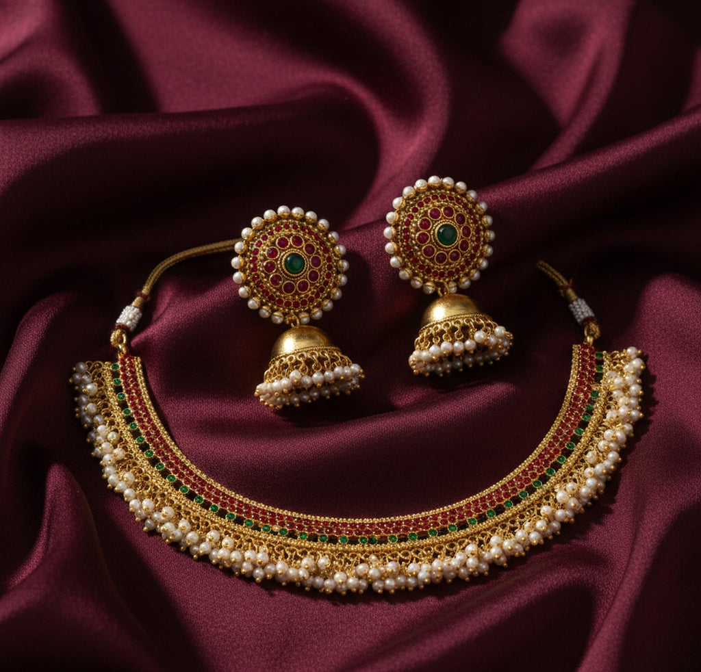 Jewel City Exquisite Gold-Plated Traditional Choker Necklace Set