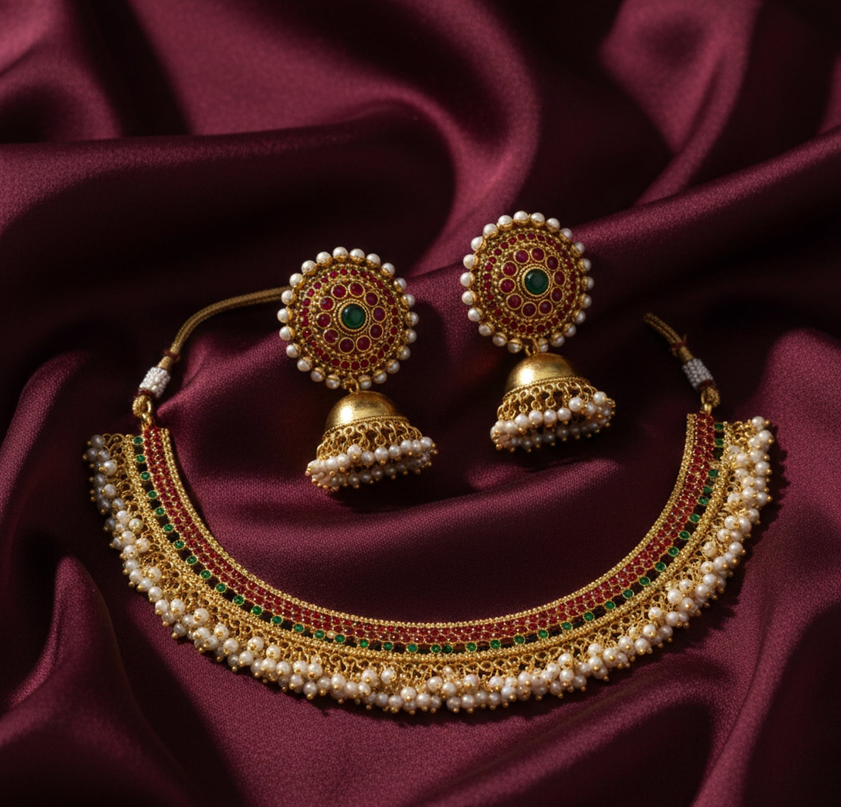 Jewel City Exquisite Gold-Plated Traditional Choker Necklace Set