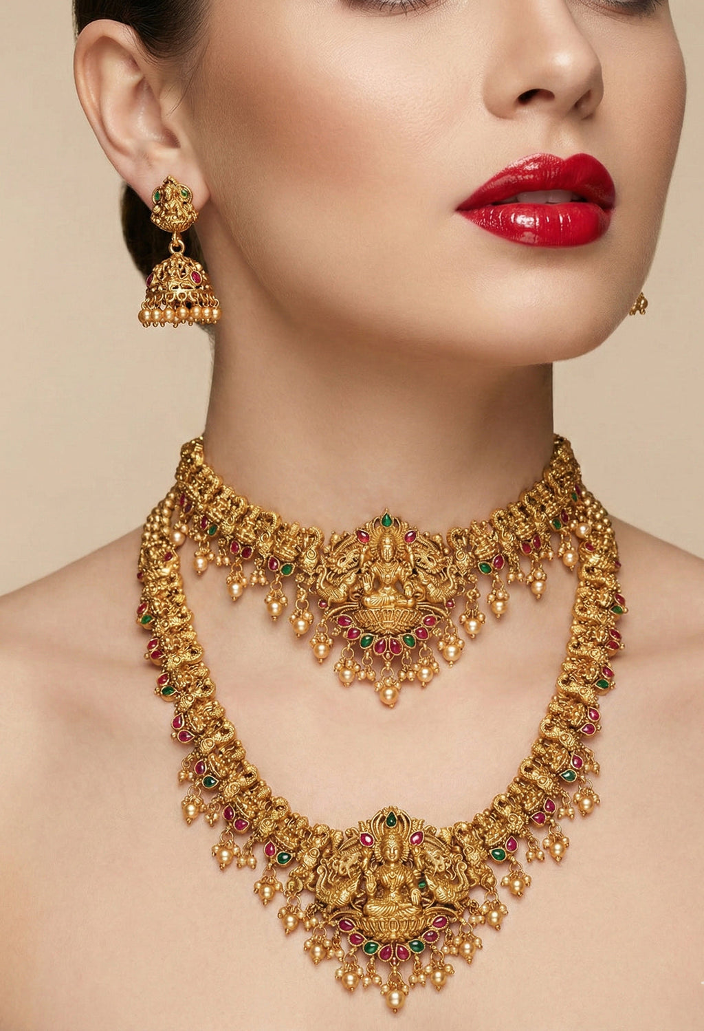 Jewel City Traditional Gold Plated Lakshmi Temple Jewelry Set