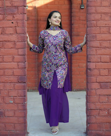 Teeya Creation Purple Color Tapeta Silk Embroidery Work Party Wear Palazzo Set
