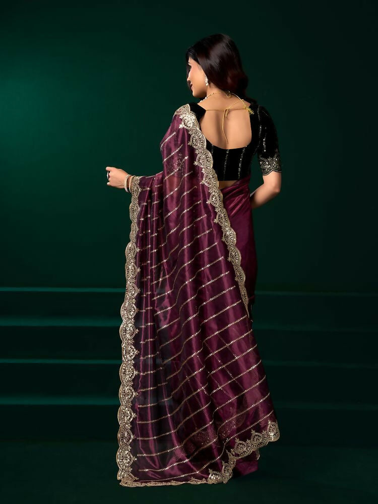 Joban Fashion Purple Net Party Wear Sarees - Distacart