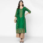 Cheera Hand Block Print Bottle Green Straight Kurta (MAAI-065K)