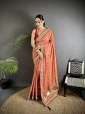 Joban Fashion Peach Bandhej Bandhani Vichitra Silk Bandhani Prints Saree - Distacart