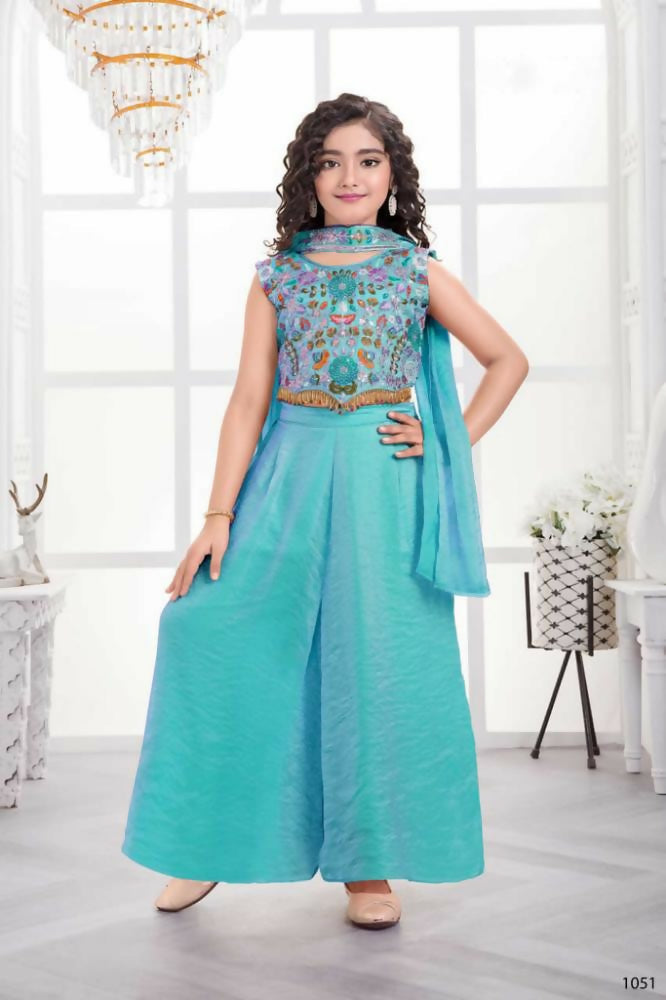 Traditional Designer Fandy Silk Sky Ethnic Fusion Wear - Anbazaar - Distacart