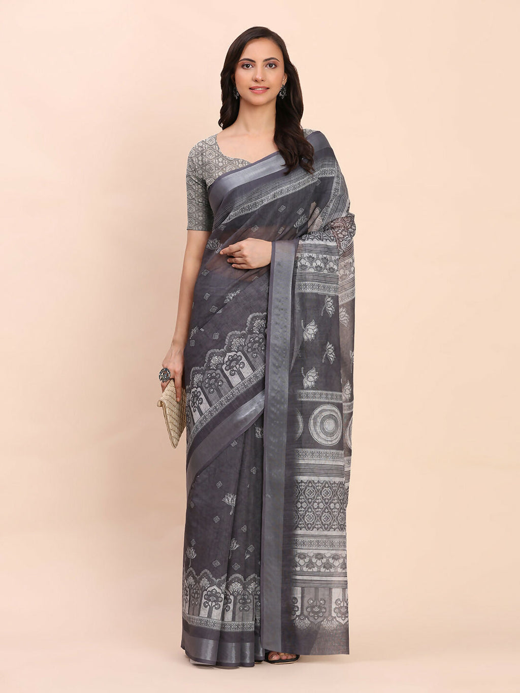 Shree Shyam Fashion Linen Cotton Black Saree - Distacart