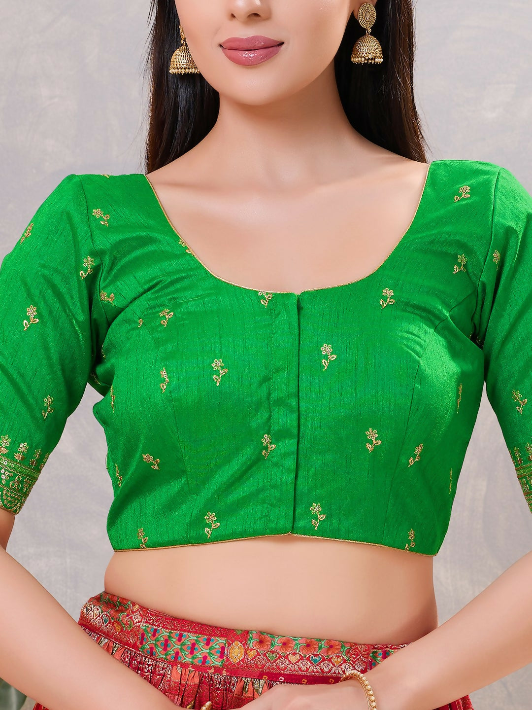 Joban Fashion Women Silk Green Stitched Blouse