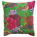 The Decor Nook Parrot Green Base With Multicolour Flowers Print Cushion Cover